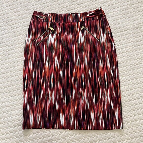 NWT Calvin Klein Sz 8 Ikat Pattern Striped Pencil Skirt Lined Chiffon - Picture 2 of 10